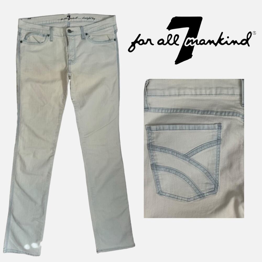 7 for All Mankind Low Rise Stretchy Straight Leg Summer Y2K Denim Pants Size 32 - Picture 2 of 13